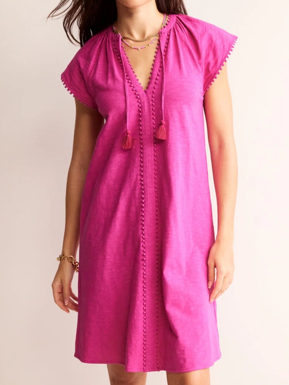Boden Millie Pom Cotton Dress Rose Violet 4 Regular